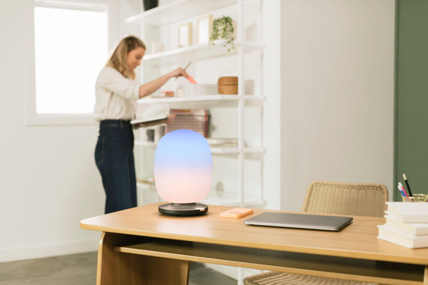 Skyview lamp on an office desk
