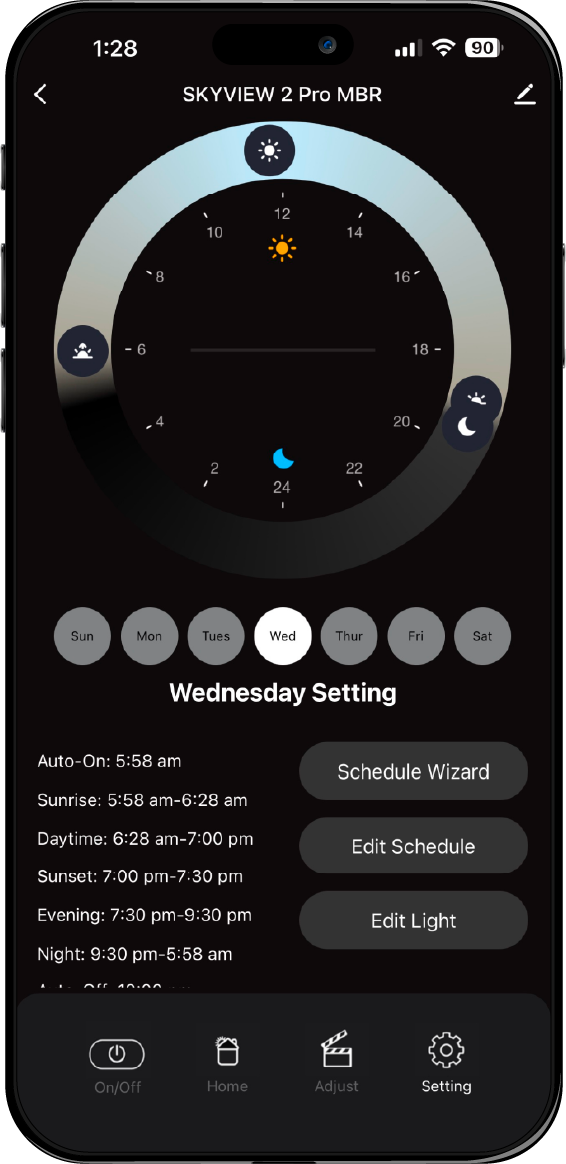 Skyview app, settings