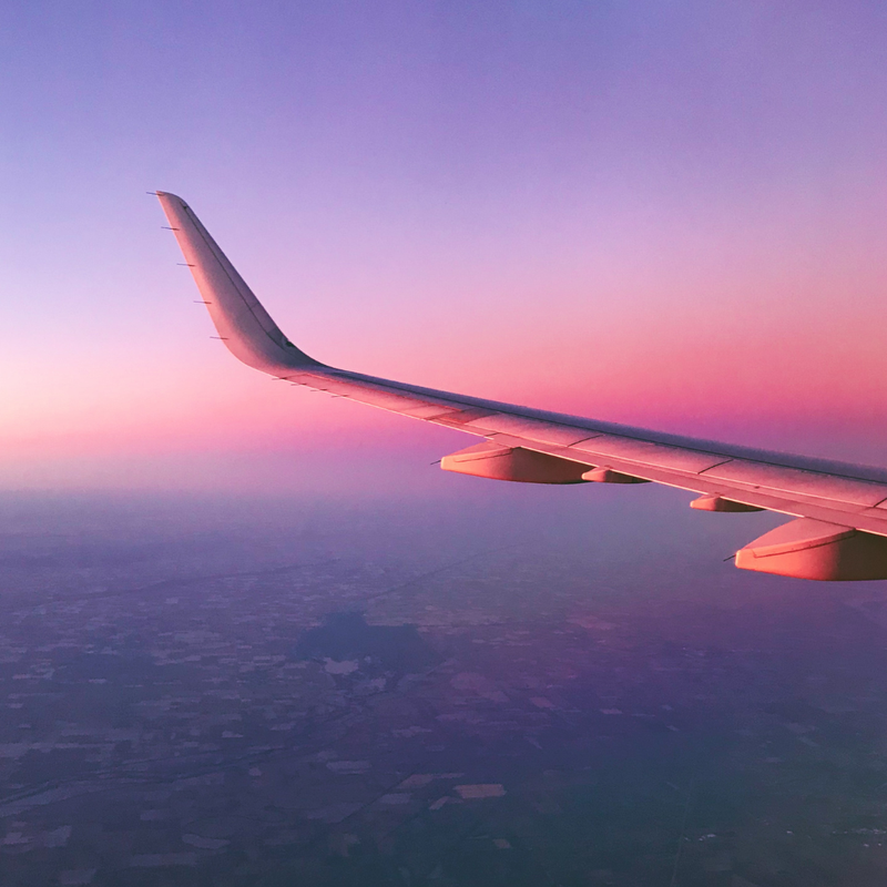 Airplane, purple sky